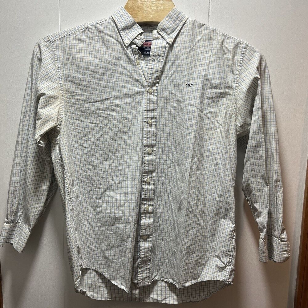 Vineyard Vines Whale Shirt Gingham Check Long Sleeve Button Men's Size Large